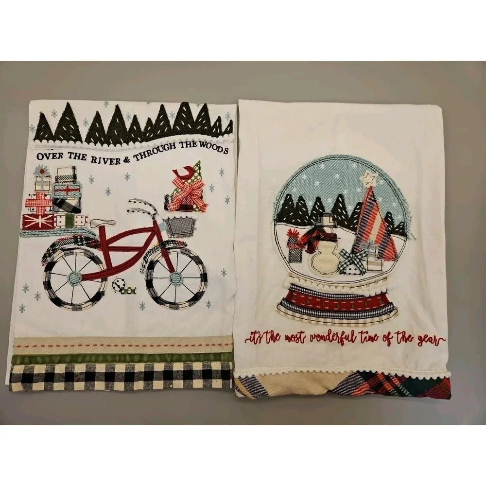 Glory Haus Christmas Themed Embroidered Tea‎ Towels Lot Of 2
